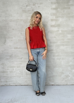 Cotton poplin smock tie string top Racing Red W0904 Ganni 